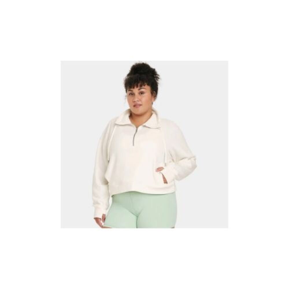 Women's Fleece Half Zip Pullover Sweatshirt - All in Motion Cream 3X (24/26) NWT